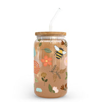Flowers and Bees 16oz Glass Cup - gardening, spring, floral