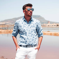 Square Bamboo Wood Sunglasses with Silver Polarized Lenses