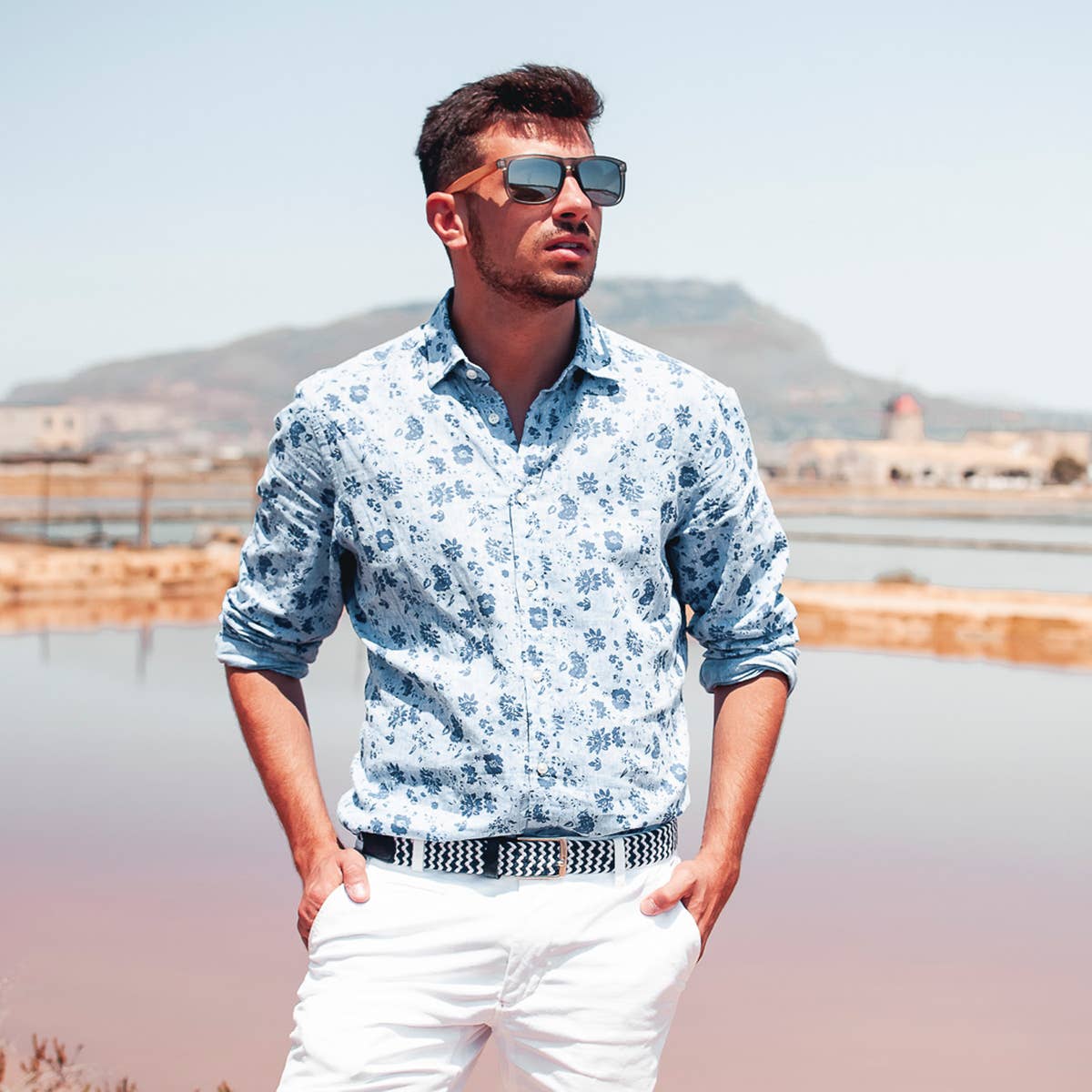 Square Bamboo Wood Sunglasses with Silver Polarized Lenses