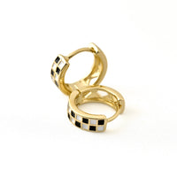 Gold Checker Hoop Earrings - Black & White Tile Hoops
