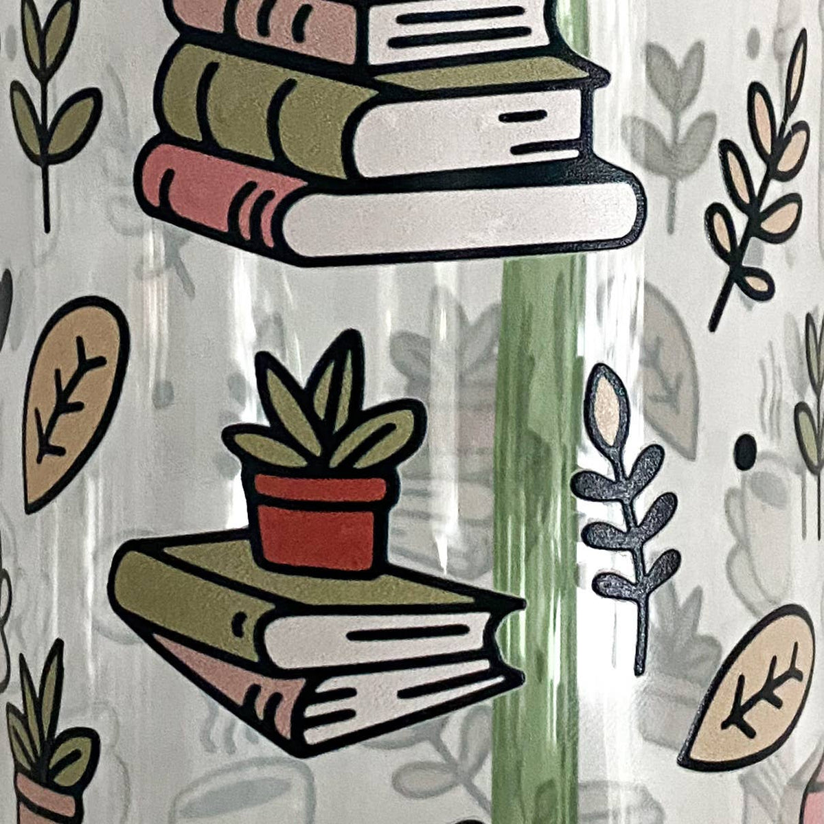 Books and Coffee 16oz Glass Can Cup - Plants, Book Lover