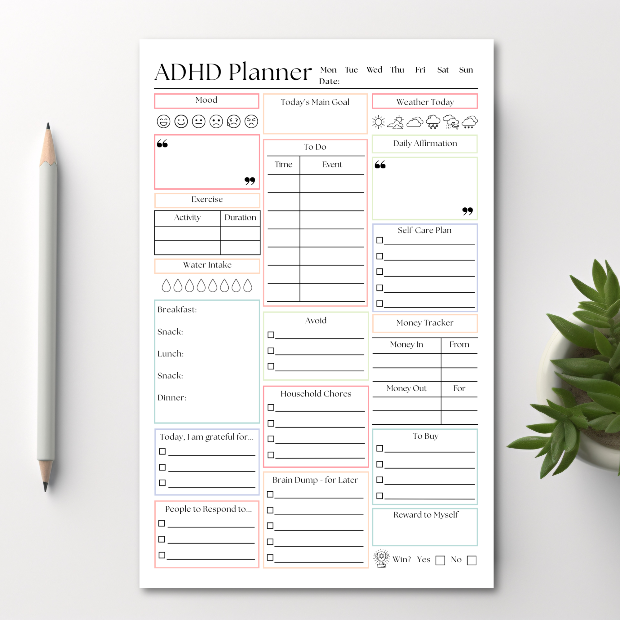 ADHD Daily Productivity Planner: 50 Page Tear-Off Notepad