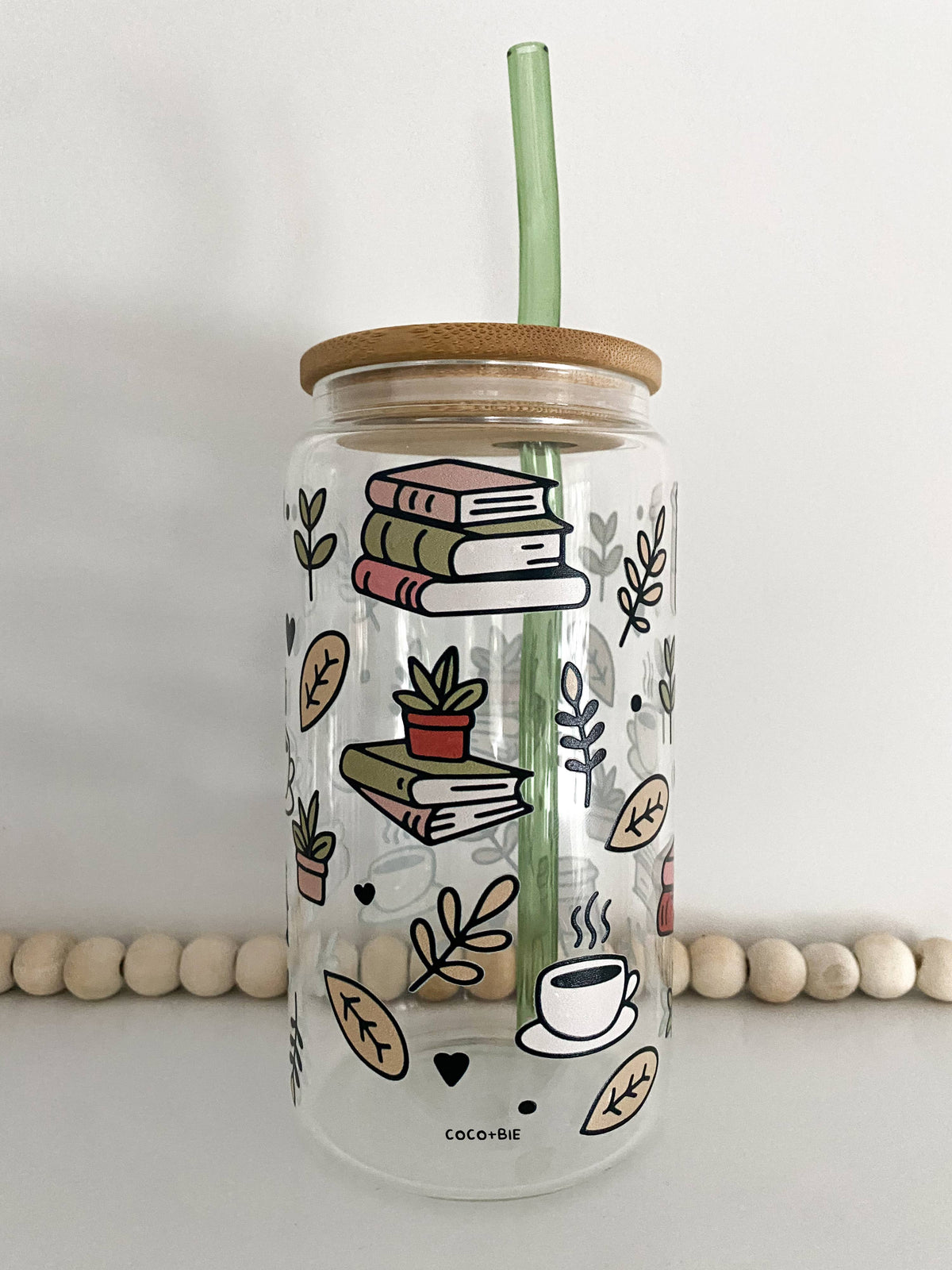 Books and Coffee 16oz Glass Can Cup - Plants, Book Lover