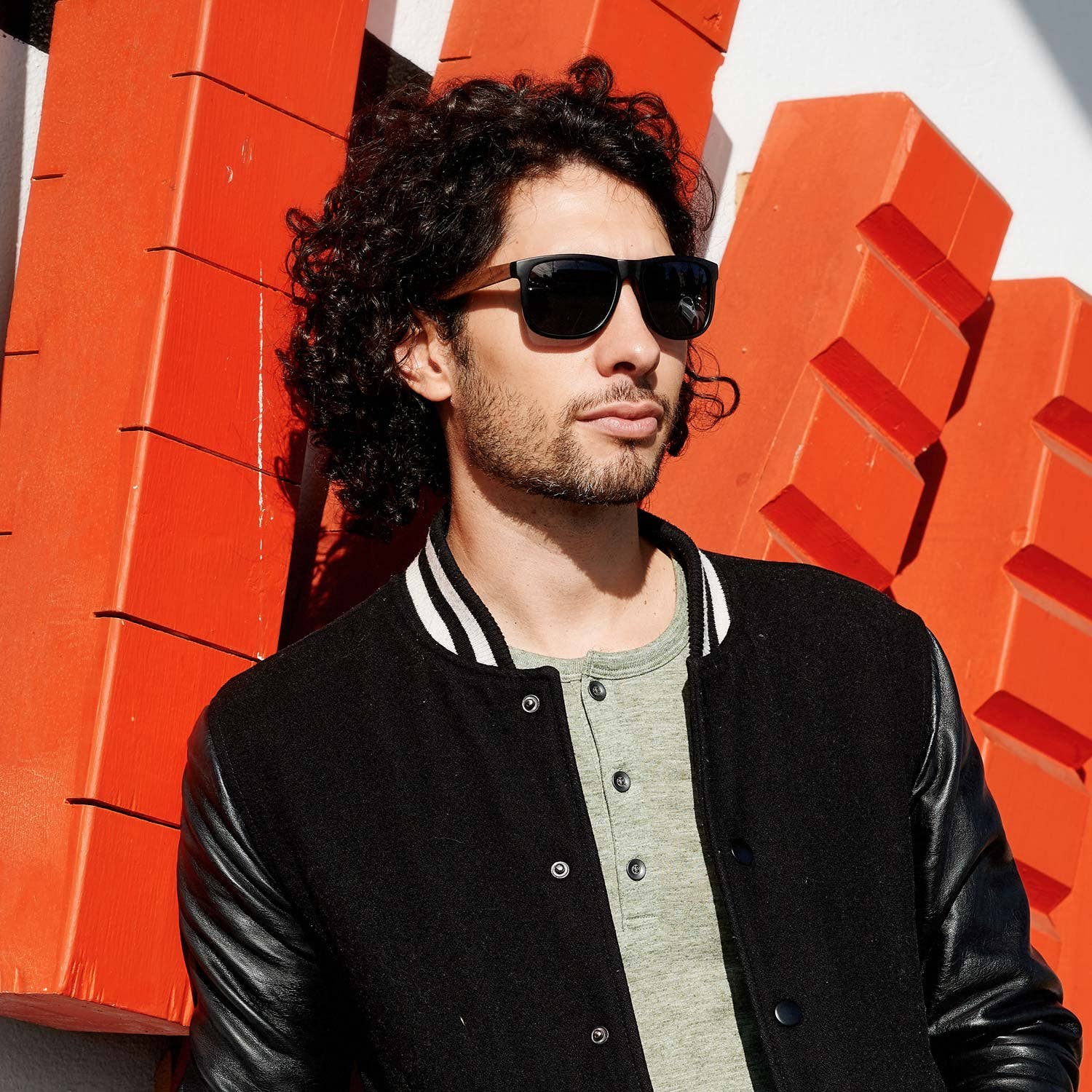 Square Walnut Wood Sunglasses with Black Polarized Lenses