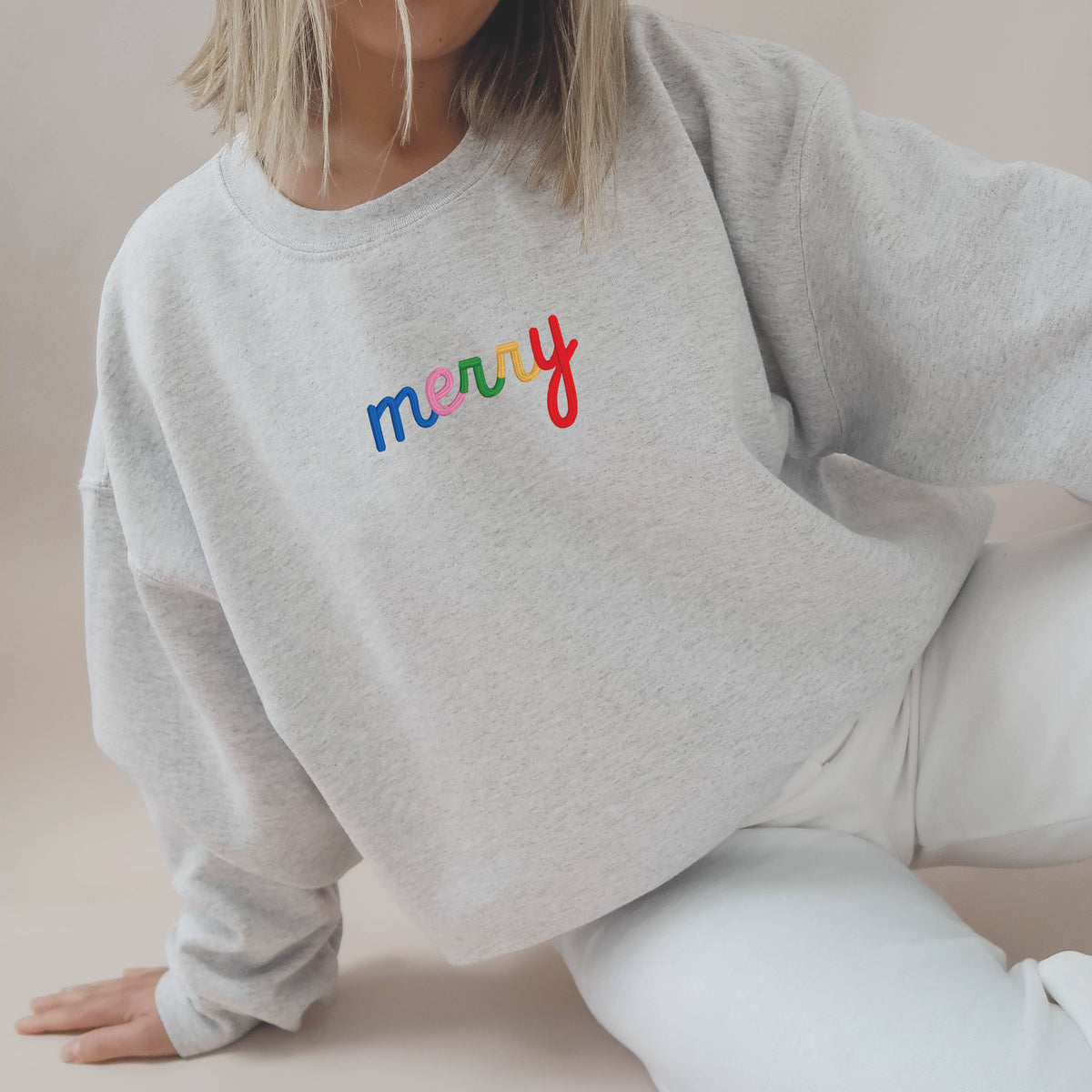 EMBROIDERED Holiday Sweater Christmas Sweatshirt MERRY