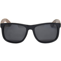 Square Walnut Wood Sunglasses with Black Polarized Lenses