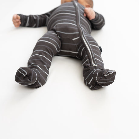 Footed Zipper Sleeper - Charcoal Stripes