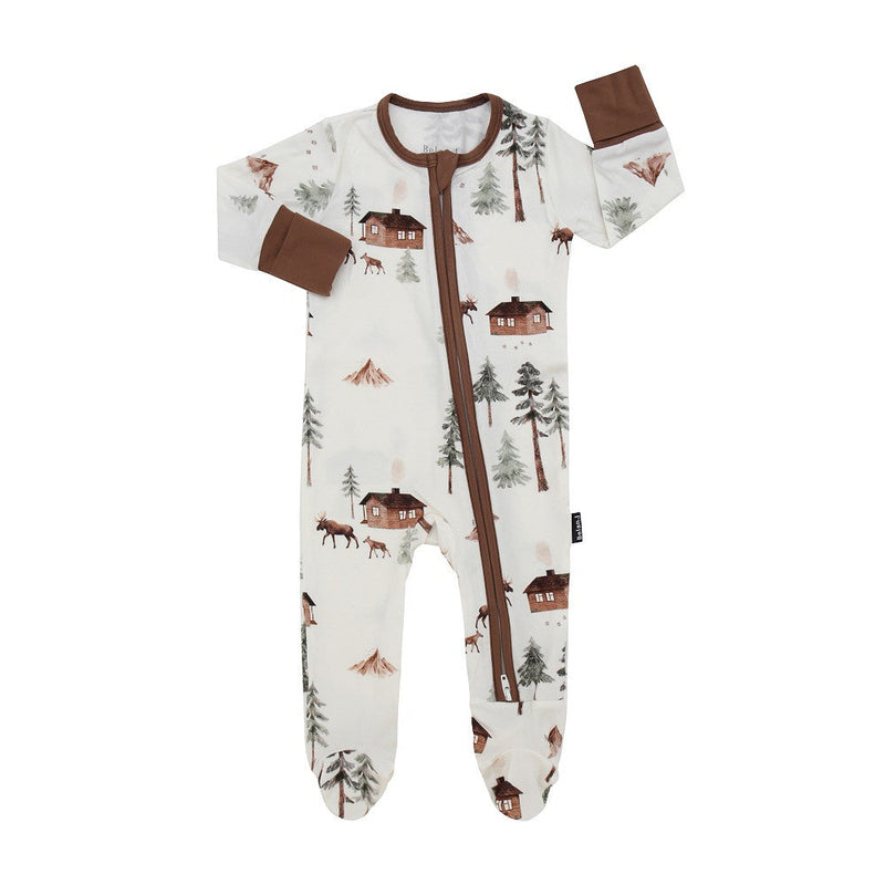 Footed Zipper Sleeper - Moose on Green