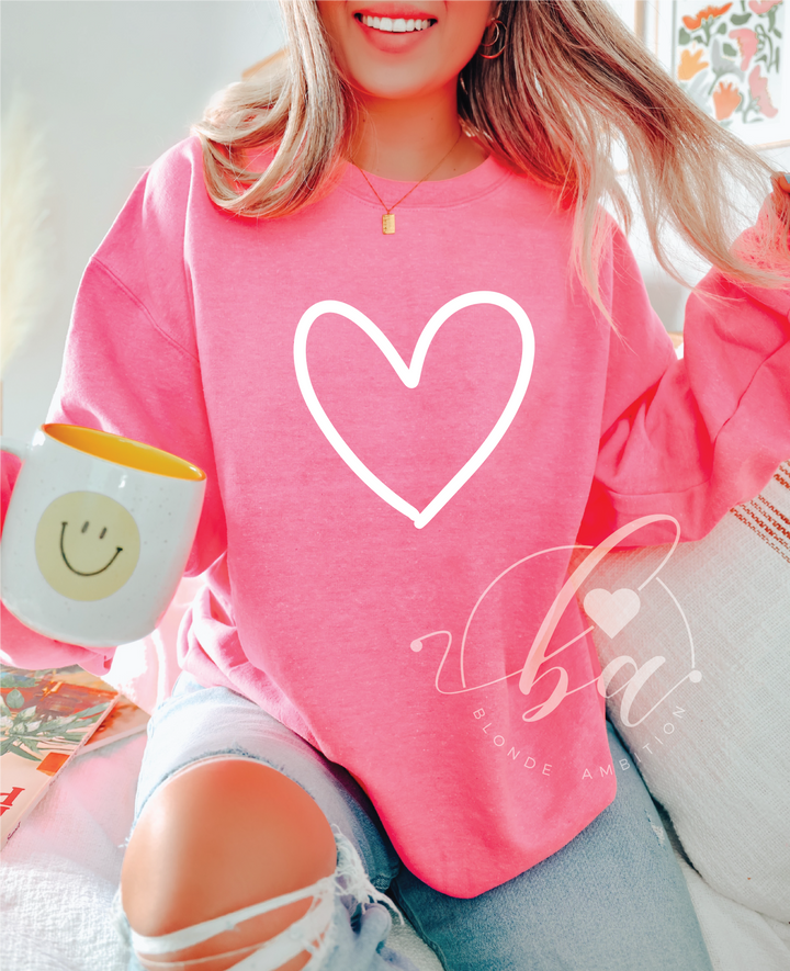 Classic Crew - Big Heart - Neon Pink with White Heart