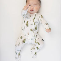 Ribbed Bamboo Footed Zipper Sleeper - Misty Forest
