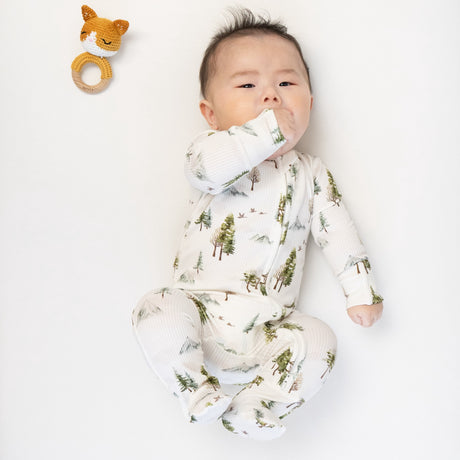 Ribbed Bamboo Footed Zipper Sleeper - Misty Forest