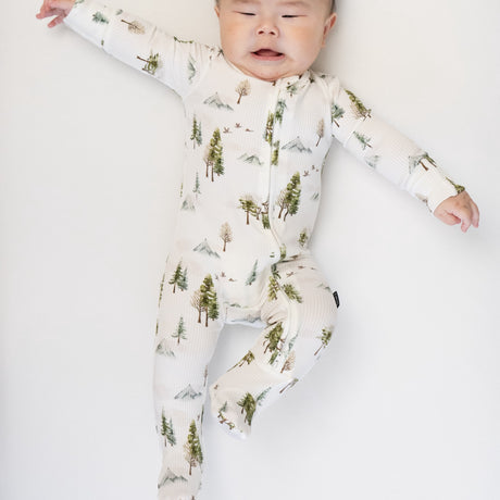 Ribbed Bamboo Footed Zipper Sleeper - Misty Forest
