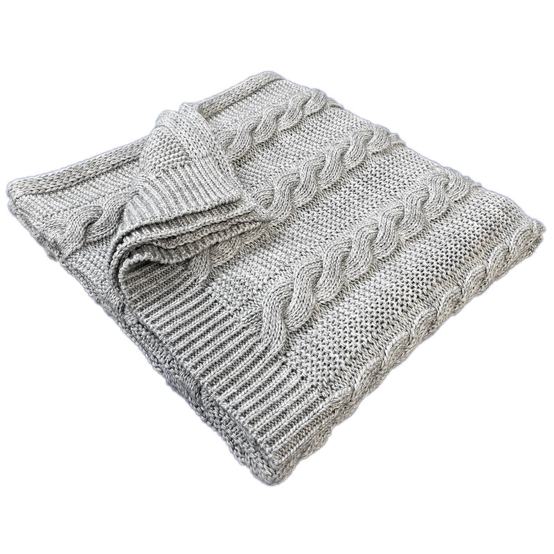 Cable Knit Throw Blanket  - Grey