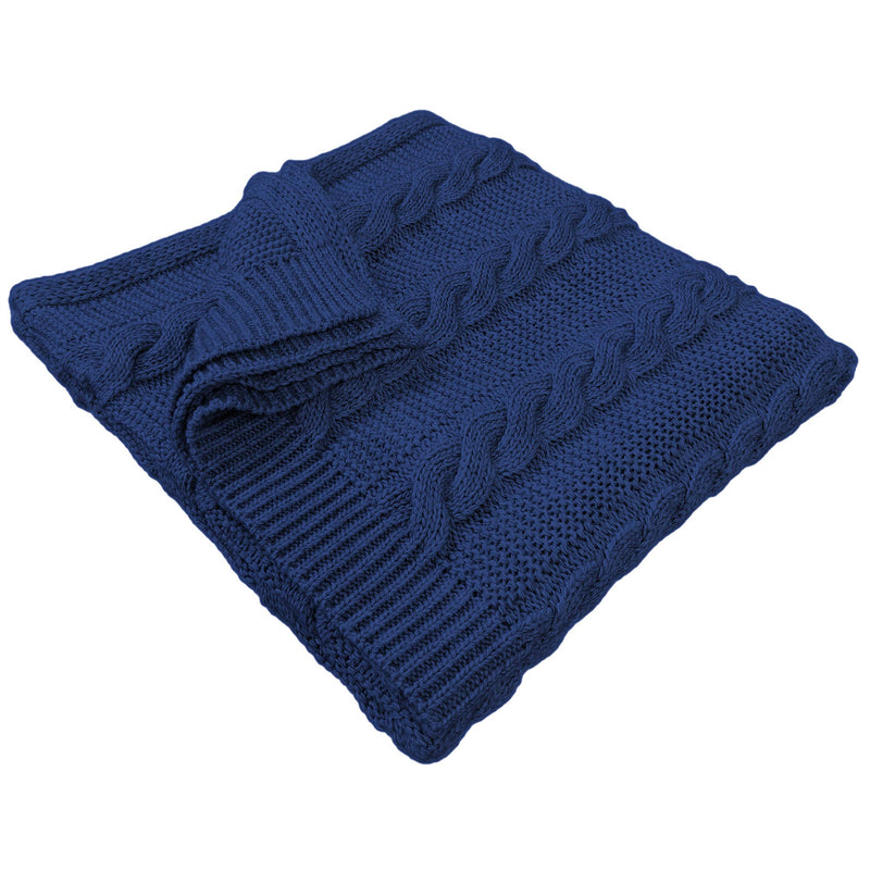 Cable Knit Throw Blanket - Navy