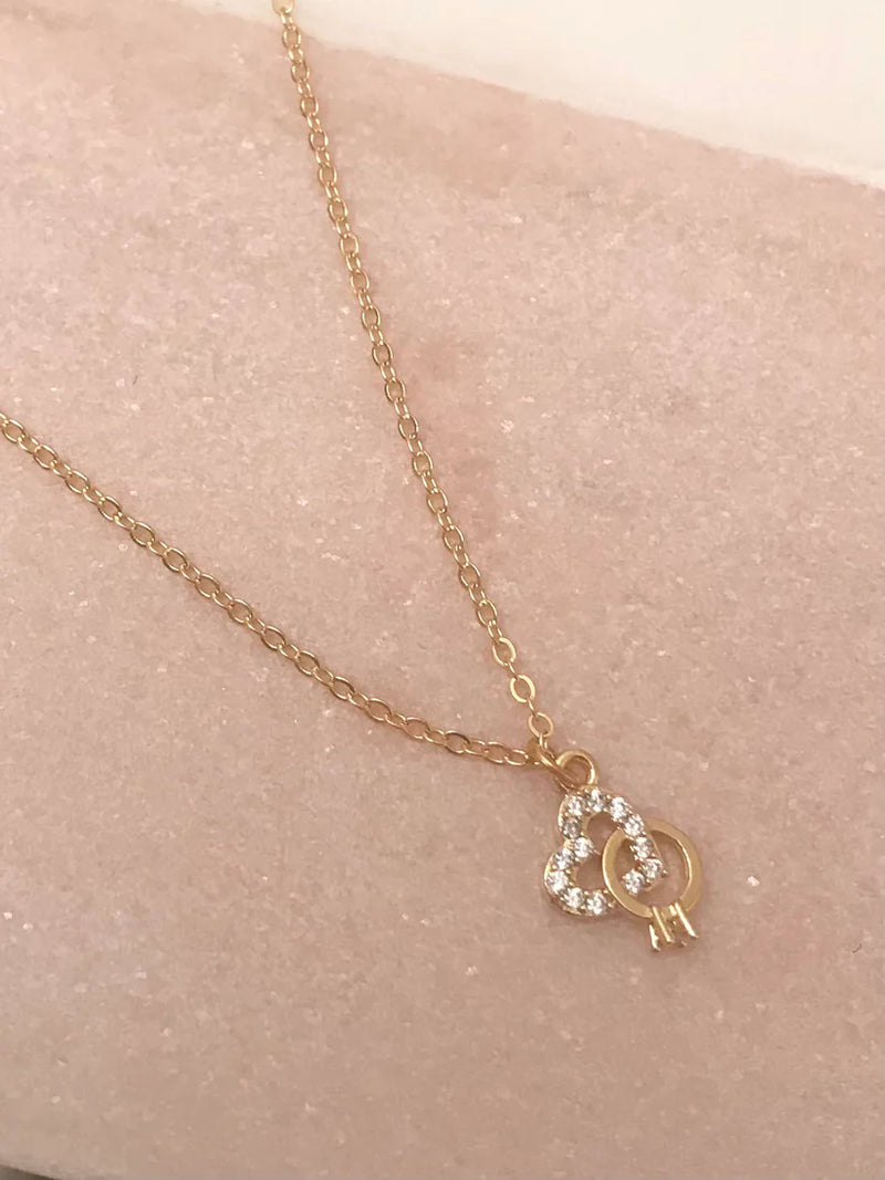 24K Gold Plated Zircon Heart & Ring Charm Necklace