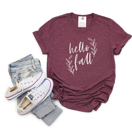 Tee - Hello Fall - Heather Maroon
