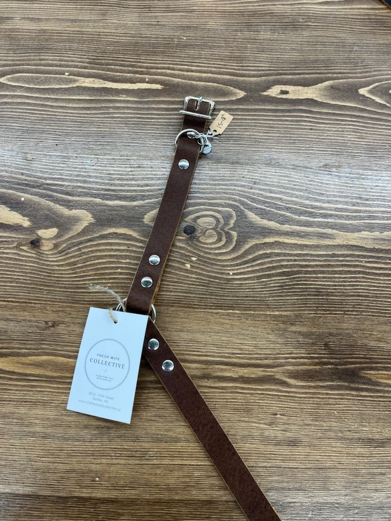 Brown leather dog collar - 15-18" - 3/5