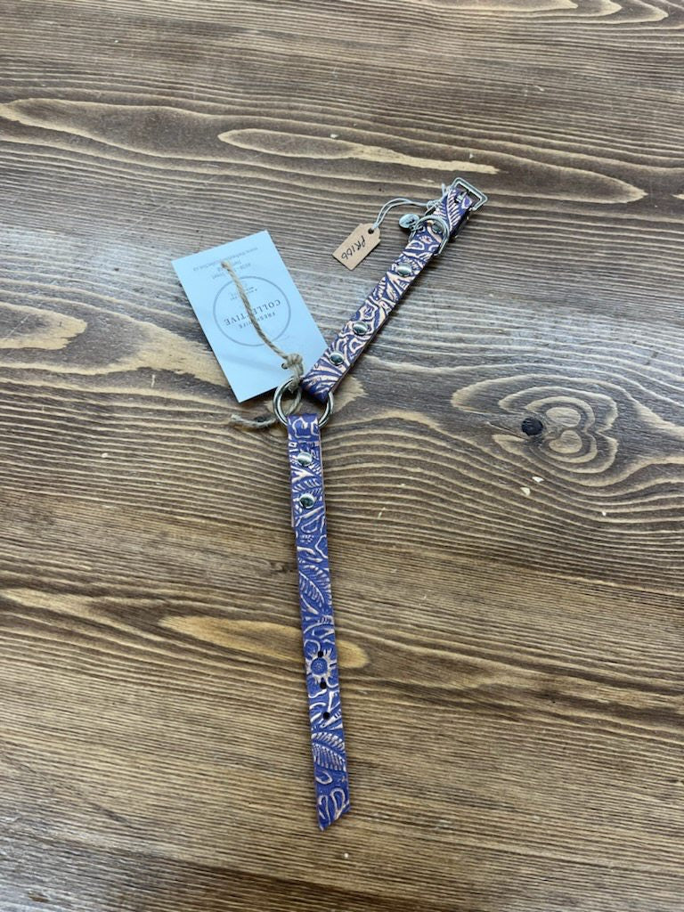 Purple Floral Leather Dog Collar - 9.5-10.5" - 1/2"