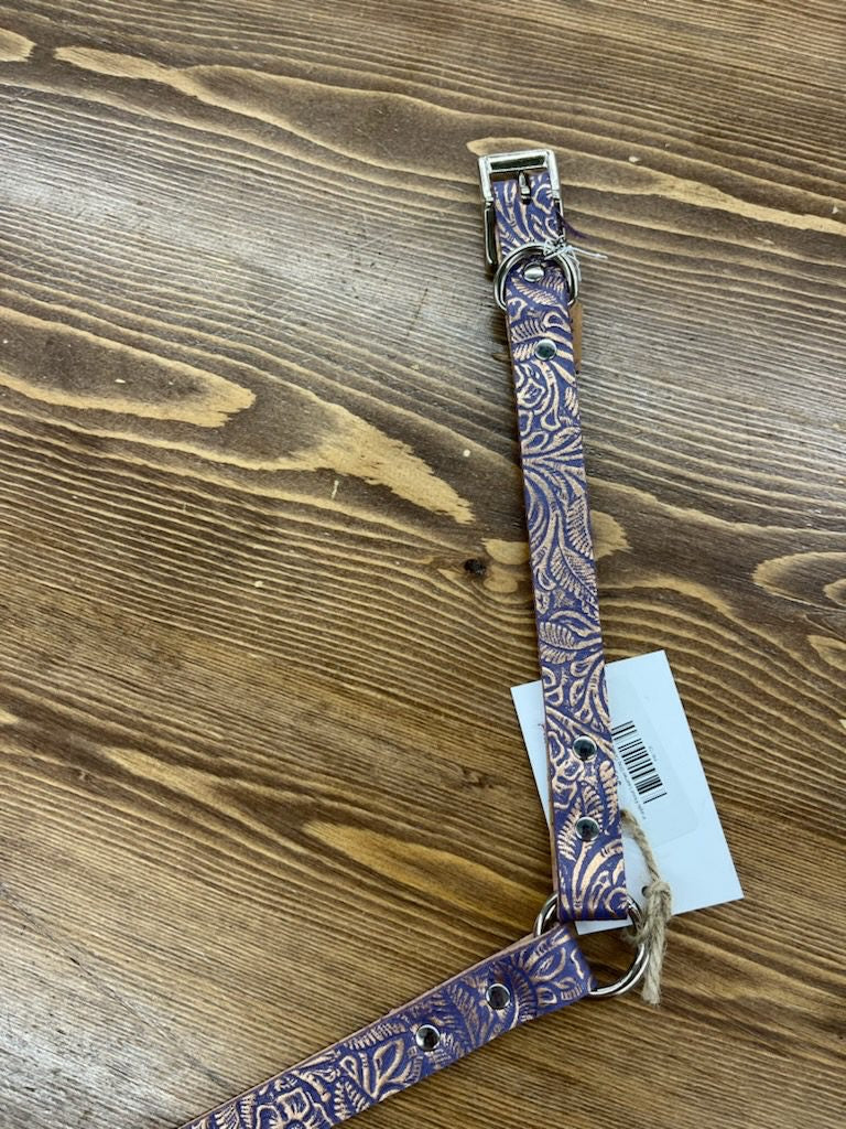 Purple Floral Leather Dog Collar - 18-20" - 3/4"