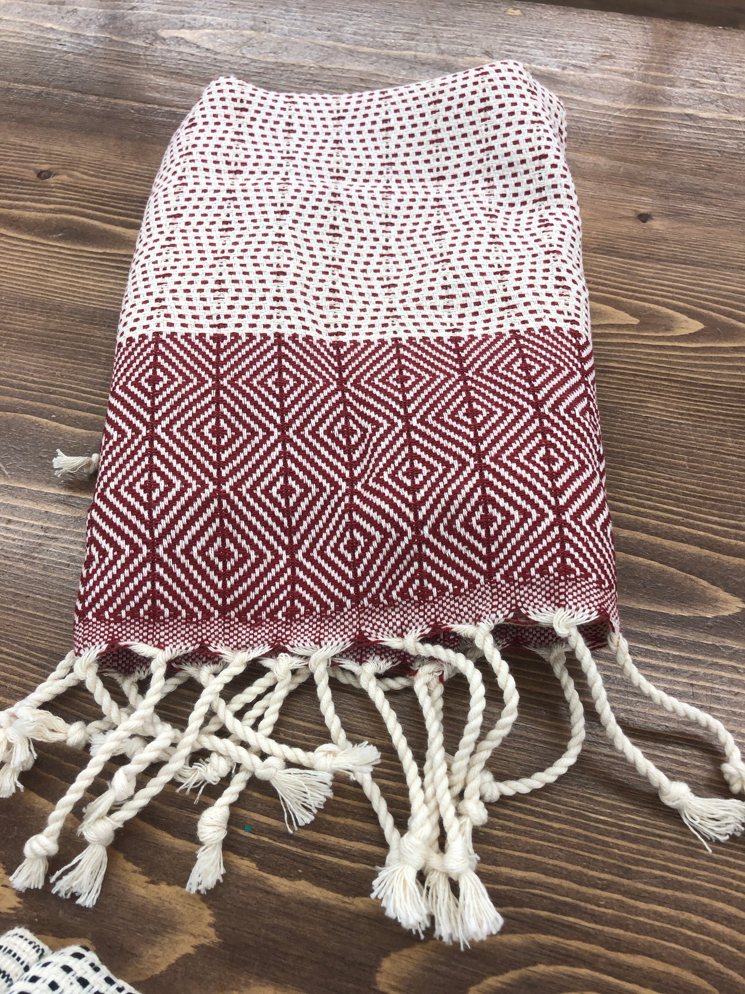 Hand Towel - Lined Diamond - Maroon