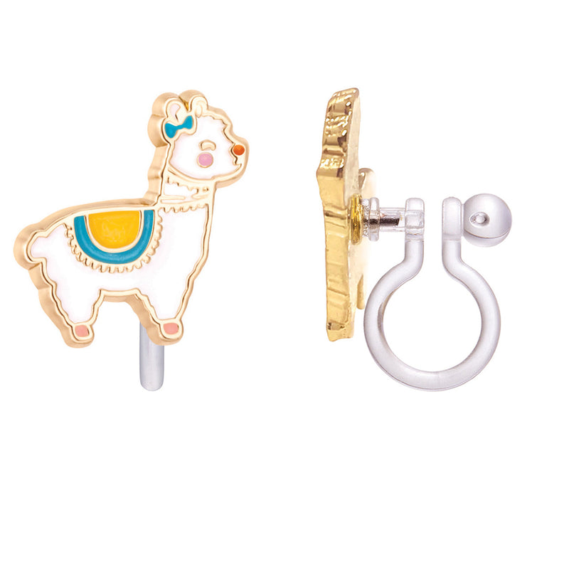 Enamel Clip On Earrings - Llama