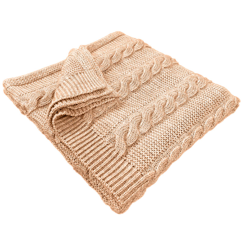 Cable Knit Throw Blanket-Pink