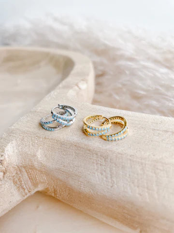 Double Pave Hoops - Blue Gems